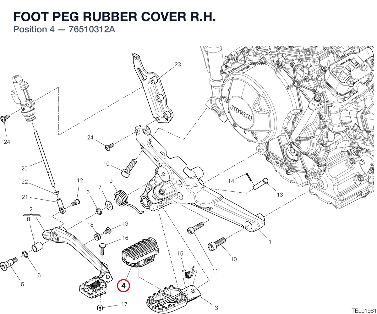 FOOT PEG RUBBER COVER R.H. 76510312A diagram position