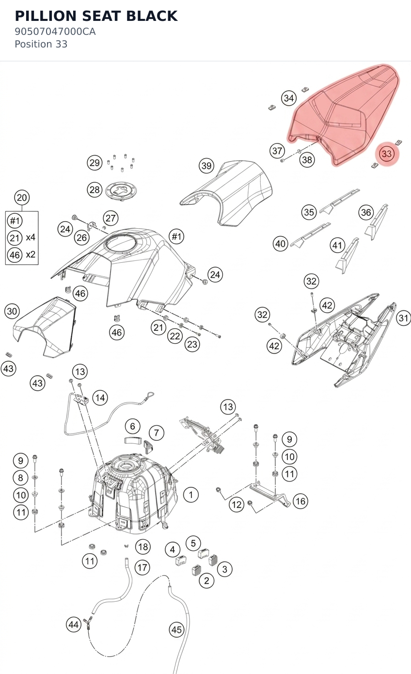 Diagram preview: PILLION SEAT BLACK (90507047000CA)