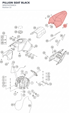 Diagram preview: PILLION SEAT BLACK (90507047000CA)