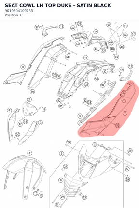 Diagram preview: SEAT COWL LH TOP DUKE - SATIN BLACK (9010804100033)