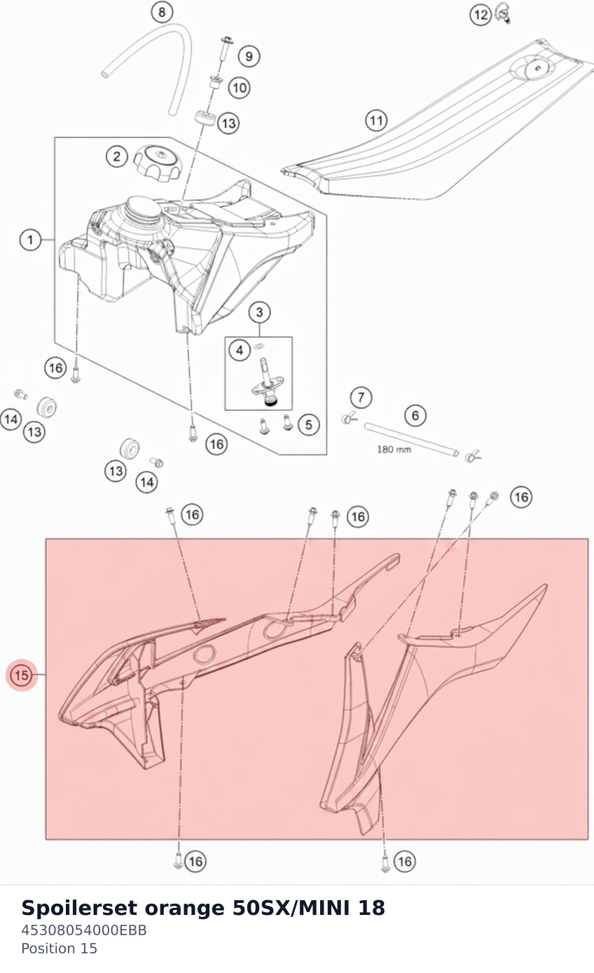 Diagram preview: Spoilerset orange 50SX/MINI 18 (45308054000EBB)