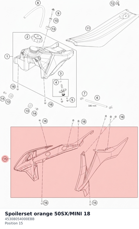 Diagram preview: Spoilerset orange 50SX/MINI 18 (45308054000EBB)