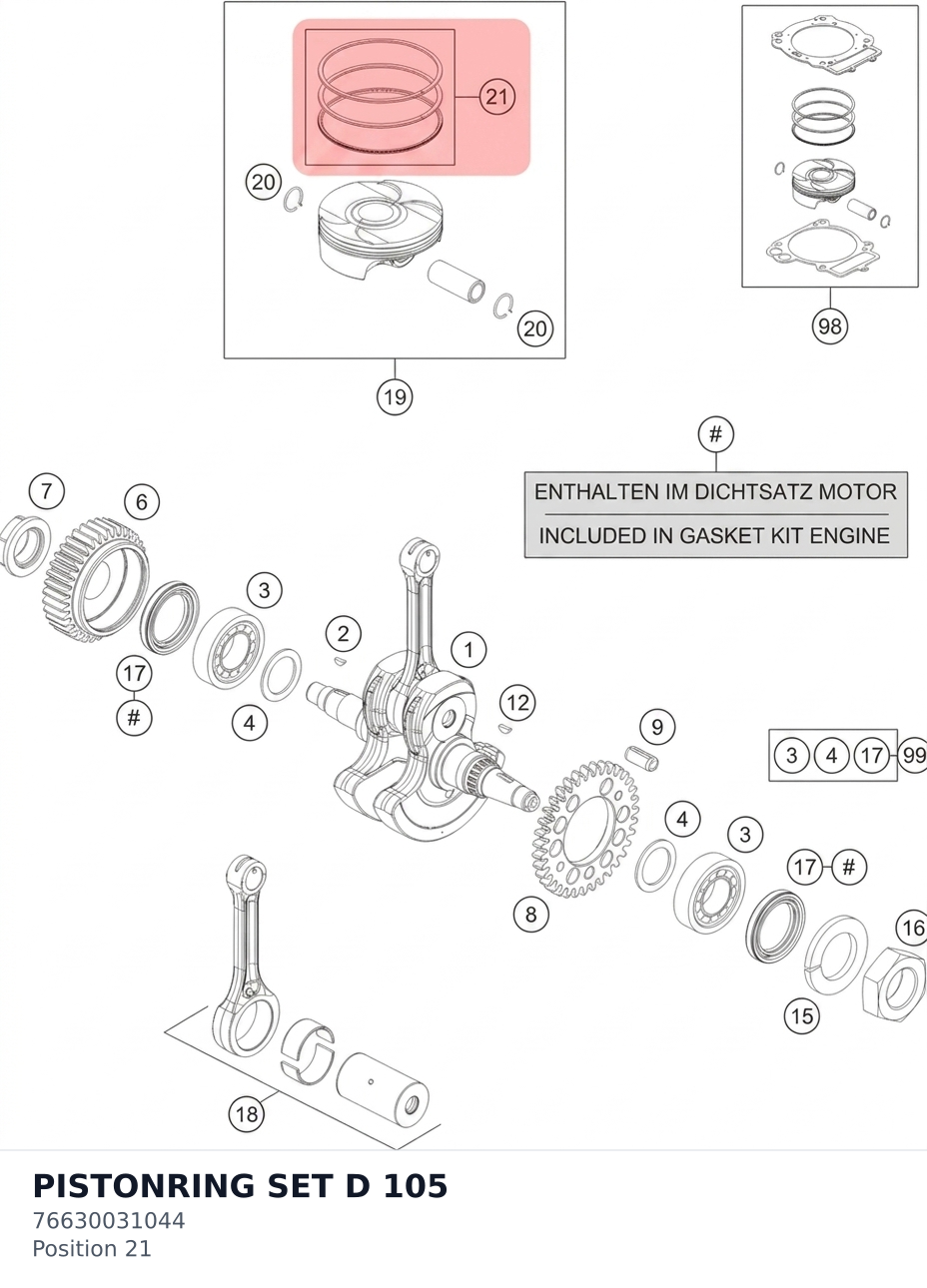 Diagram preview: PISTONRING SET D 105 (76630031044)