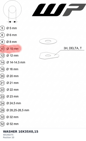 Diagram preview: WASHER 10X35X0,15 (40140275)