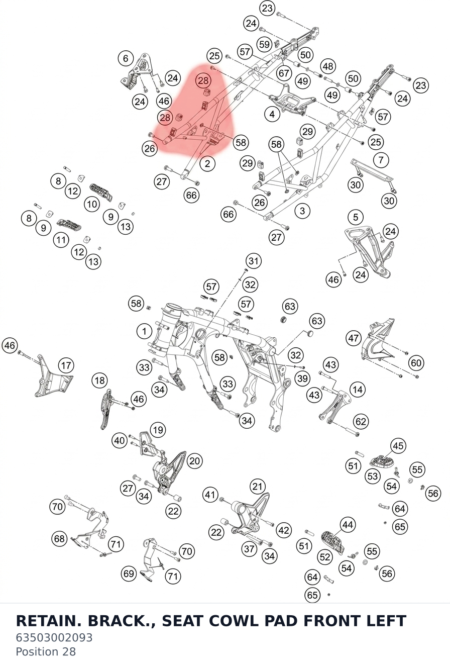 Diagram preview: RETAIN. BRACK., SEAT COWL PAD FRONT LEFT (63503002093)