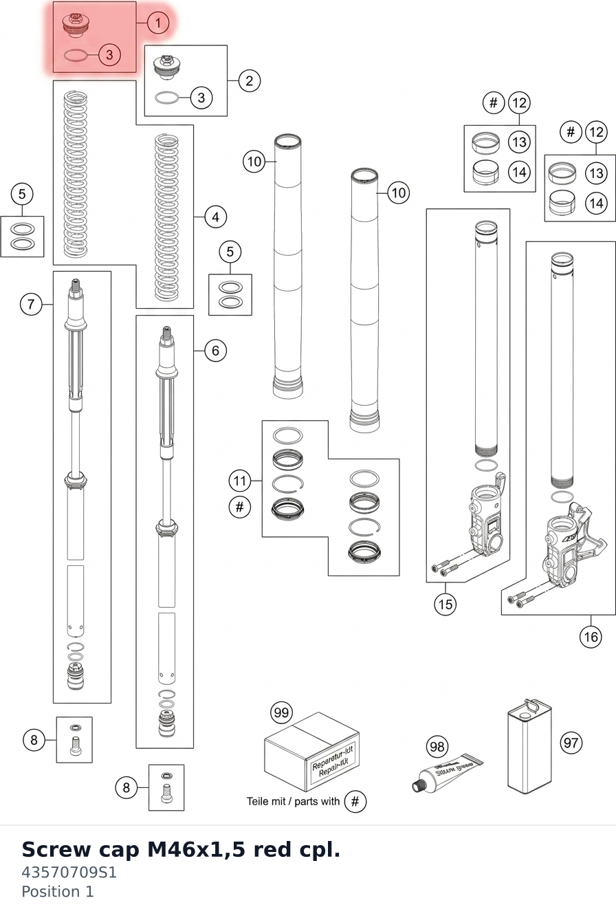 Diagram preview: Screw cap M46x1,5 red cpl. (43570709S1)