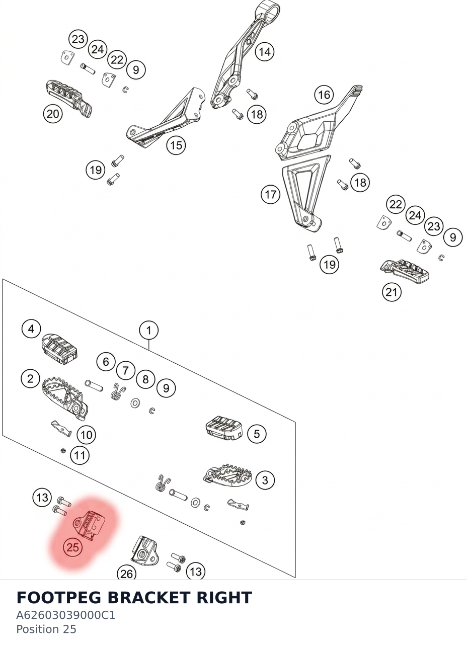Diagram preview: FOOTPEG BRACKET RIGHT (A62603039000C1)