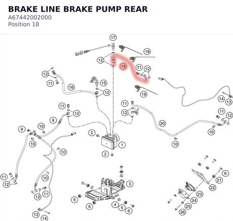 Diagram preview: BRAKE LINE BRAKE PUMP REAR (A67442002000)
