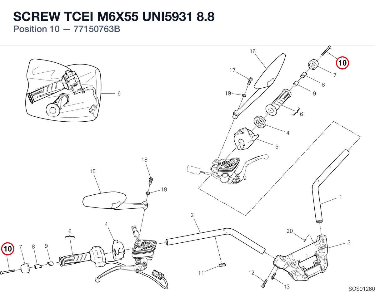 SCREW TCEI M6X55 UNI5931 8.8 77150763B diagram position