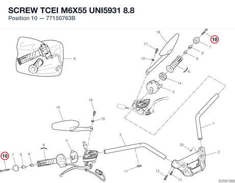 SCREW TCEI M6X55 UNI5931 8.8 77150763B diagram position