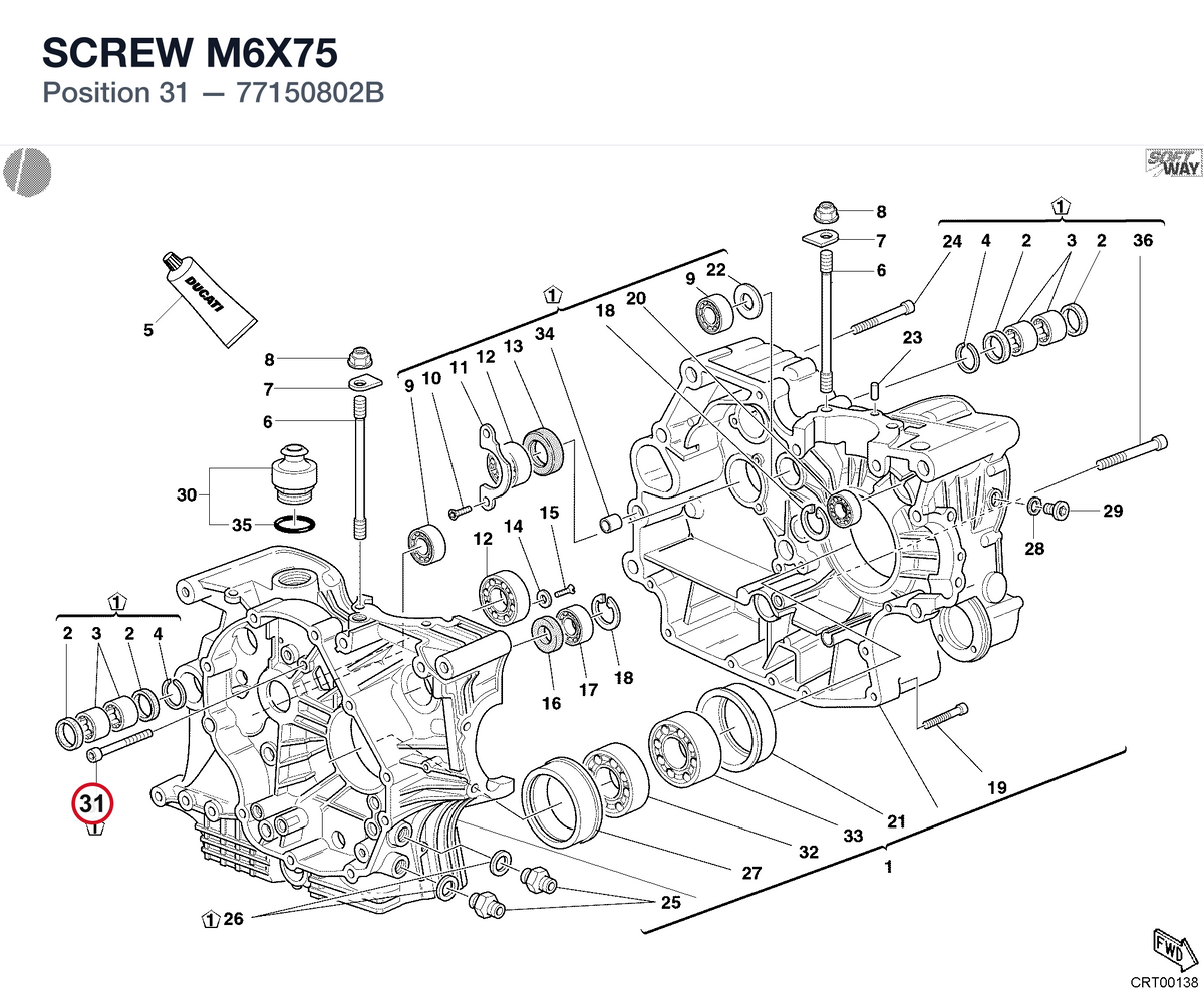 SCREW M6X75 77150802B diagram position