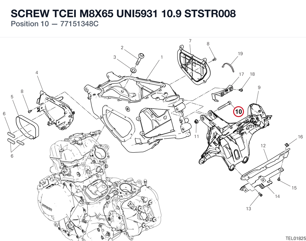 SCREW TCEI M8X65 UNI5931 10.9 STSTR008 77151348C diagram position