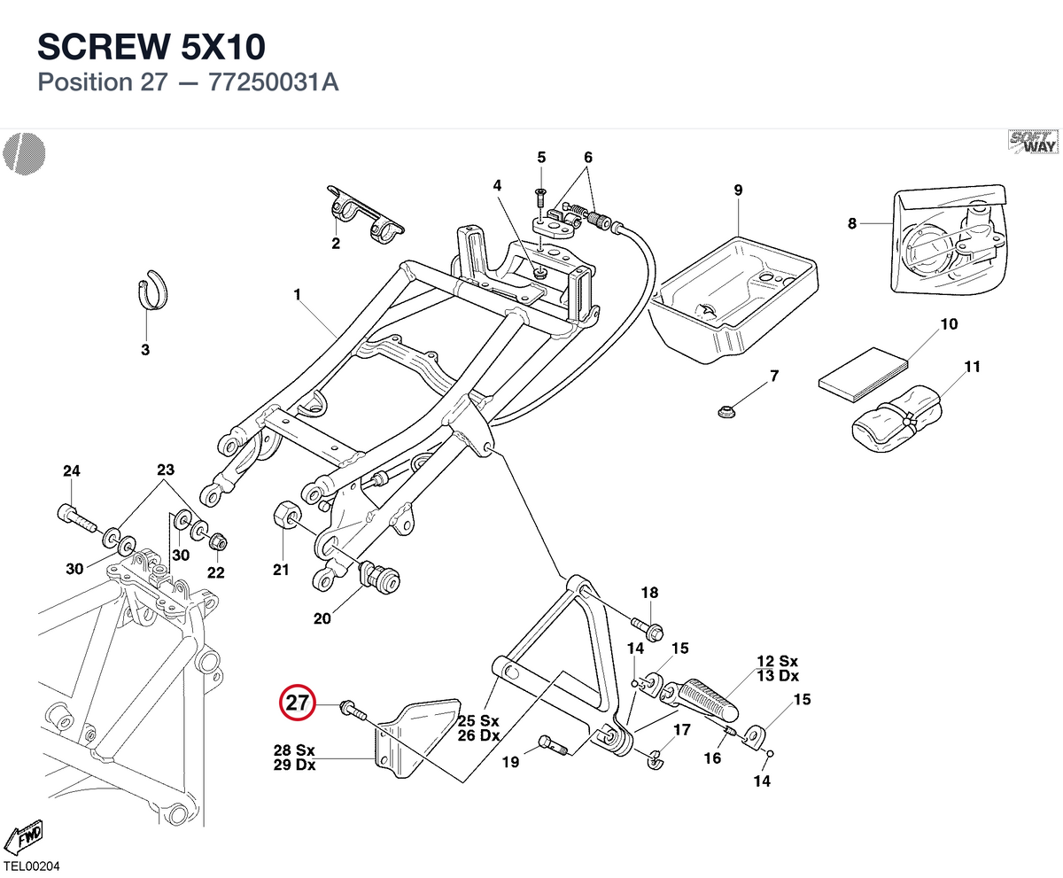 SCREW 5X10 77250031A diagram position