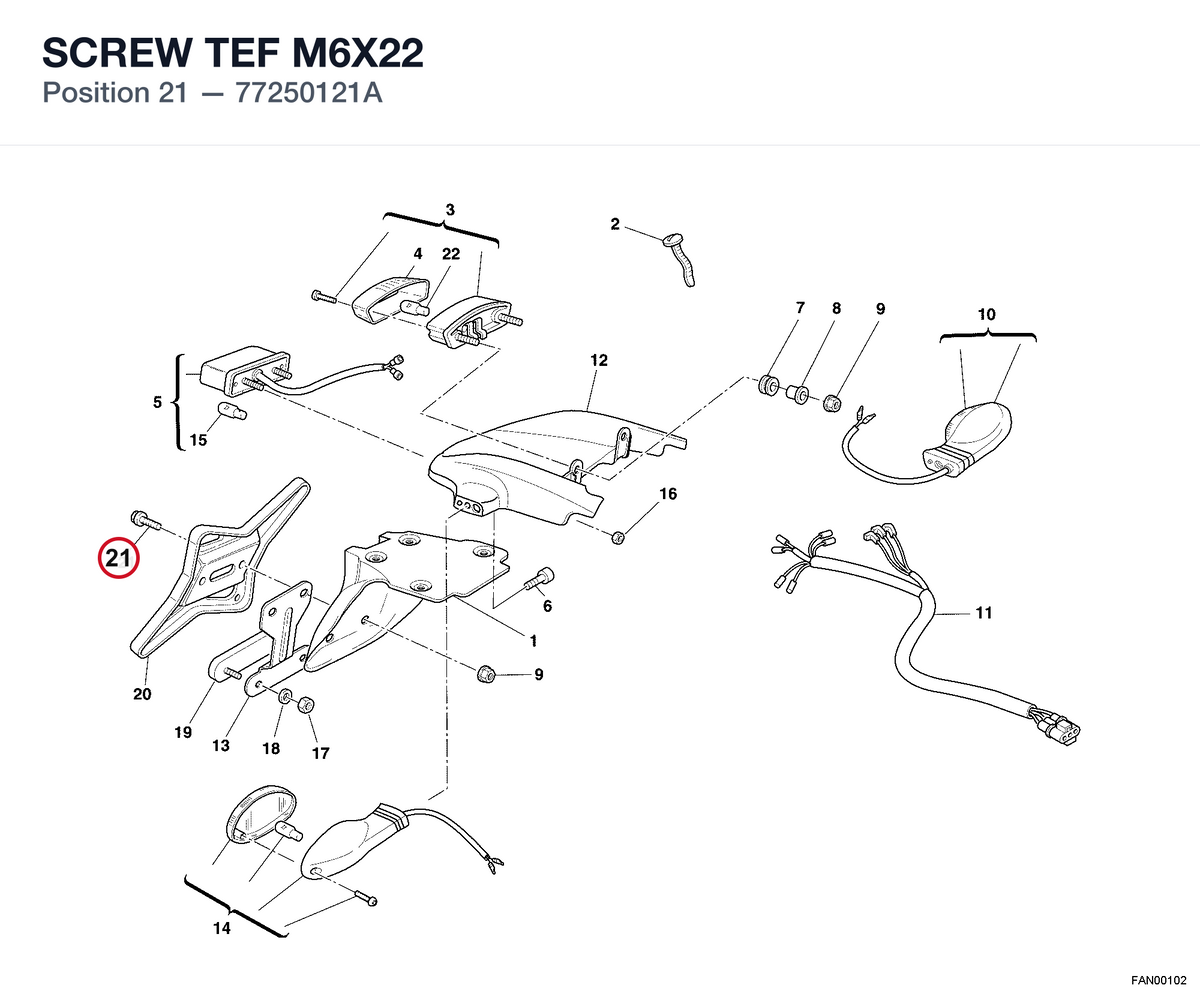 SCREW TEF M6X22 77250121A diagram position