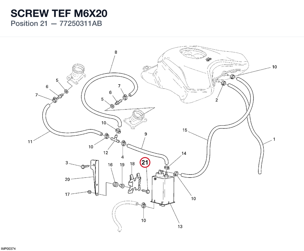 SCREW TEF M6X20 77250311AB diagram position