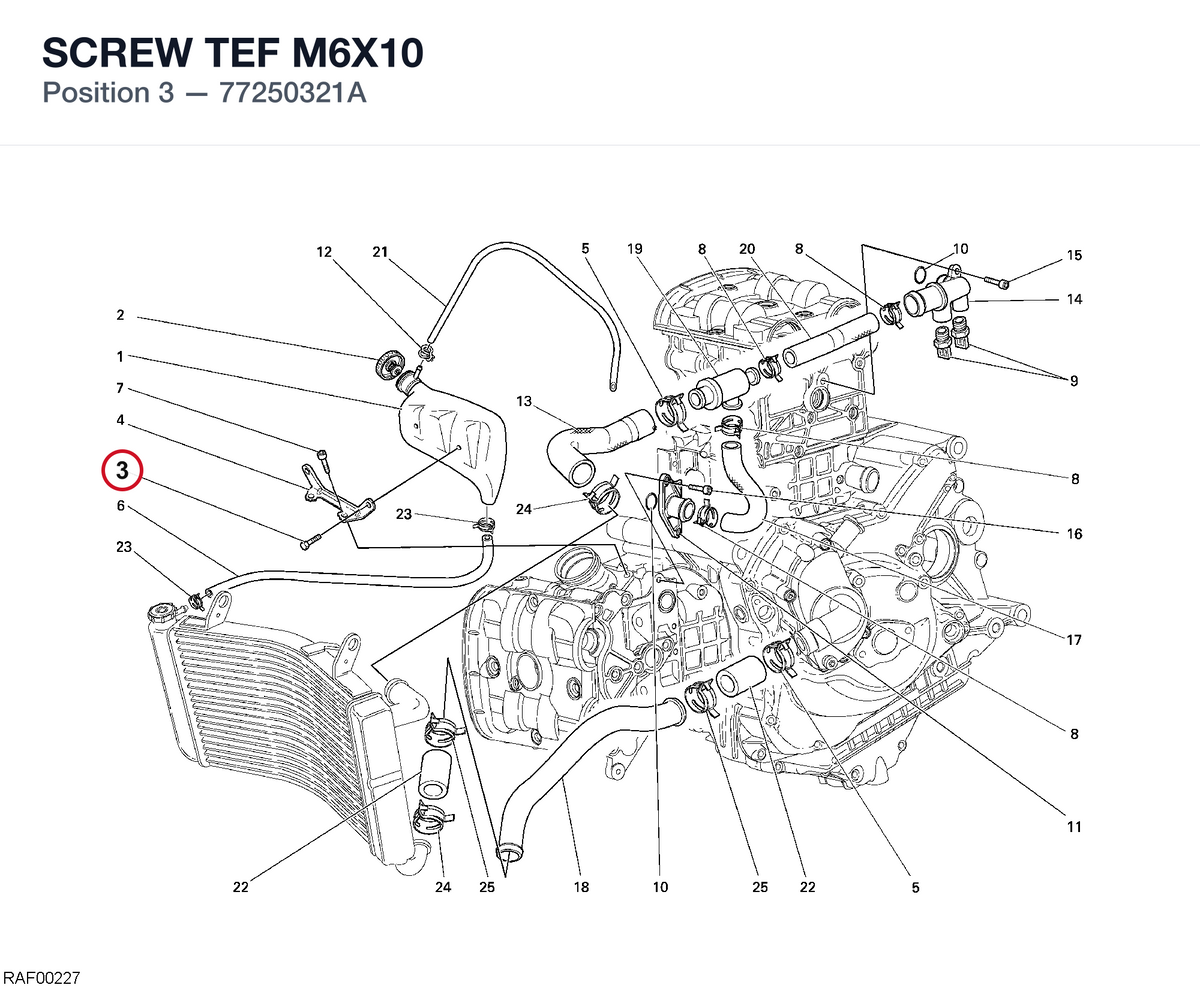 SCREW TEF M6X10 77250321A diagram position