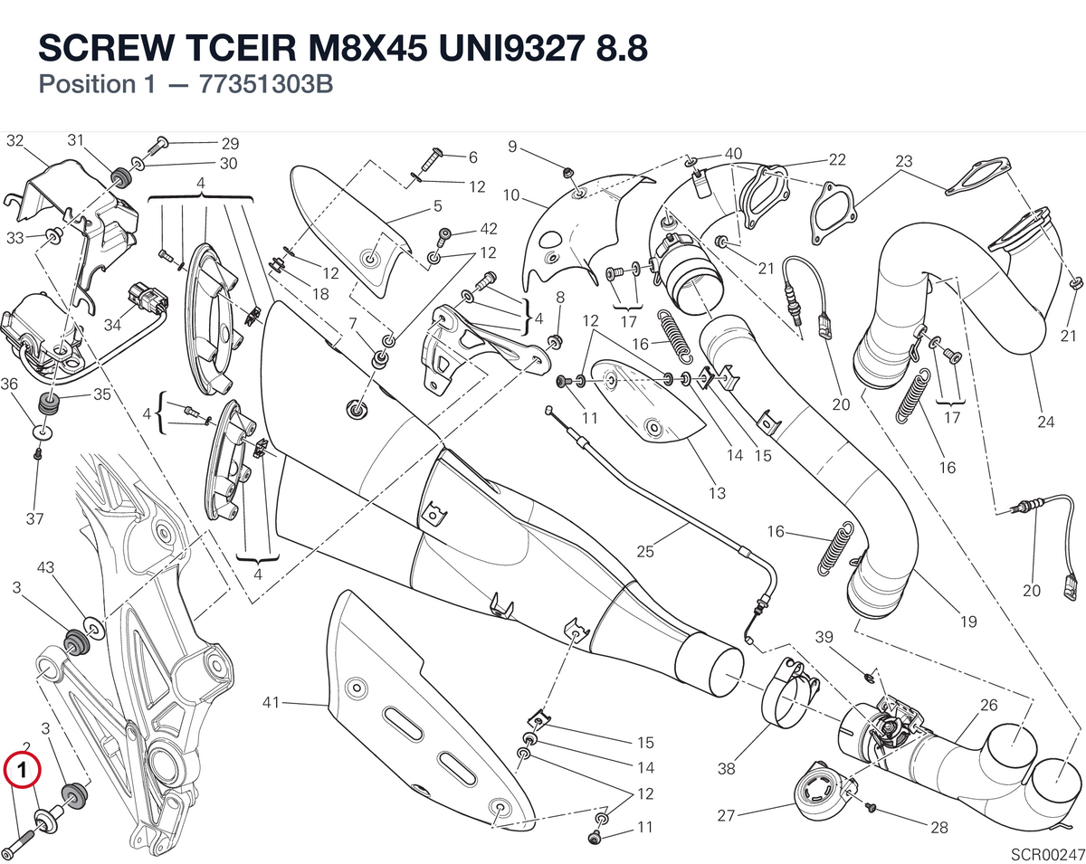 SCREW TCEIR M8X45 UNI9327 8.8 77351303B diagram position