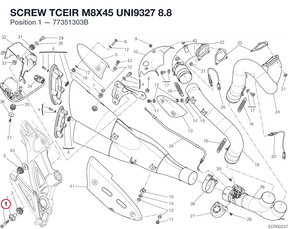 SCREW TCEIR M8X45 UNI9327 8.8 77351303B diagram position