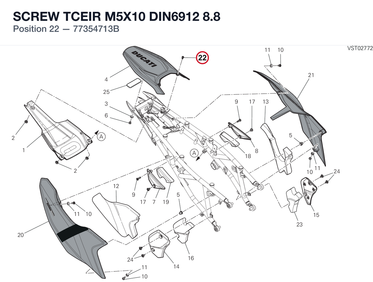 SCREW TCEIR M5X10 DIN6912 8.8 77354713B diagram position