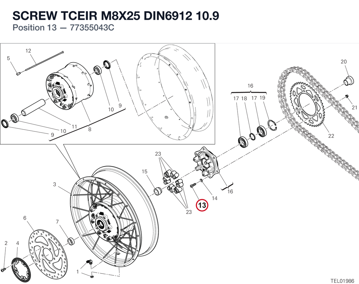 SCREW TCEIR M8X25 DIN6912 10.9 77355043C diagram position