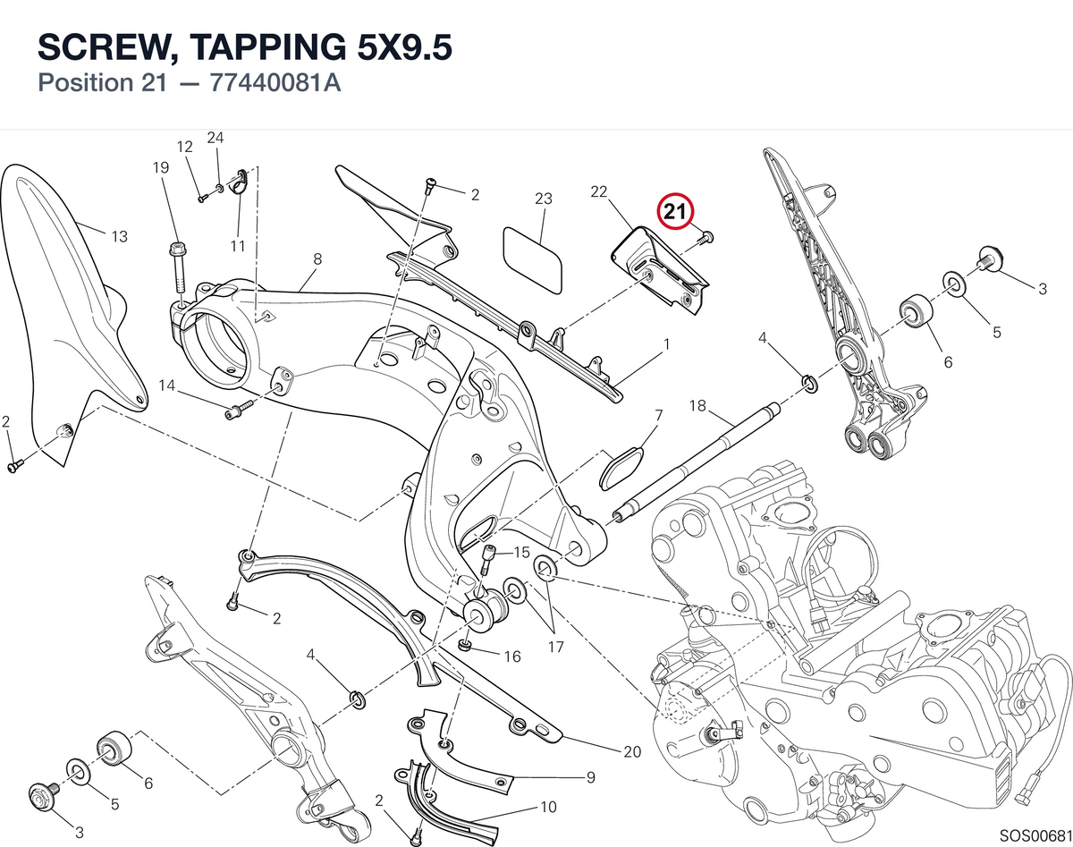 SCREW, TAPPING 5X9.5 77440081A diagram position