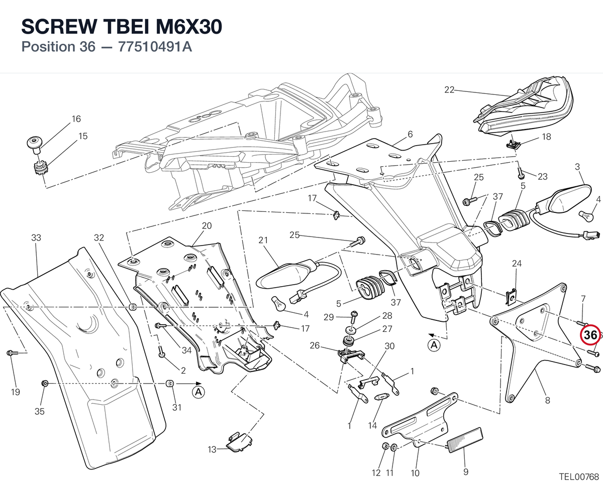 SCREW TBEI M6X30 77510491A diagram position