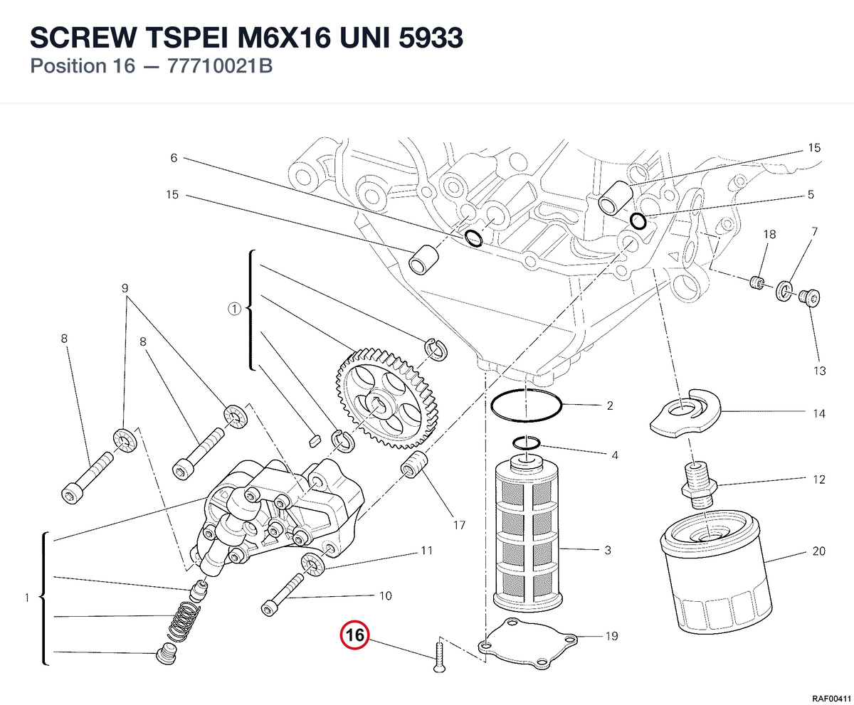 SCREW TSPEI M6X16 UNI 5933 77710021B diagram position