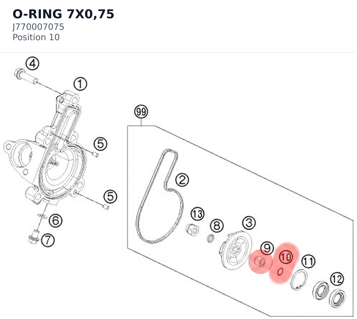Diagram preview: O-RING 7X0,75 (J770007075)