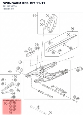 Diagram preview: SWINGARM REP. KIT  11-17 (90104230010)