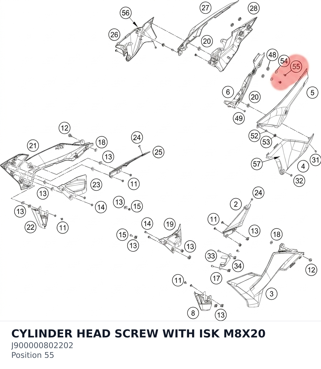 Diagram preview: CYLINDER HEAD SCREW WITH ISK M8X20 (J900000802202)