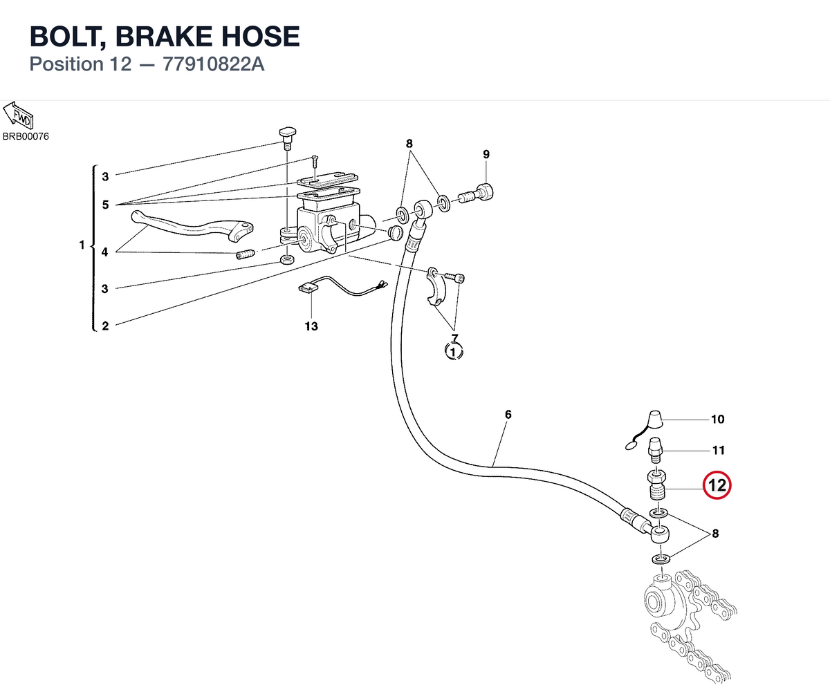BOLT, BRAKE HOSE 77910822A diagram position