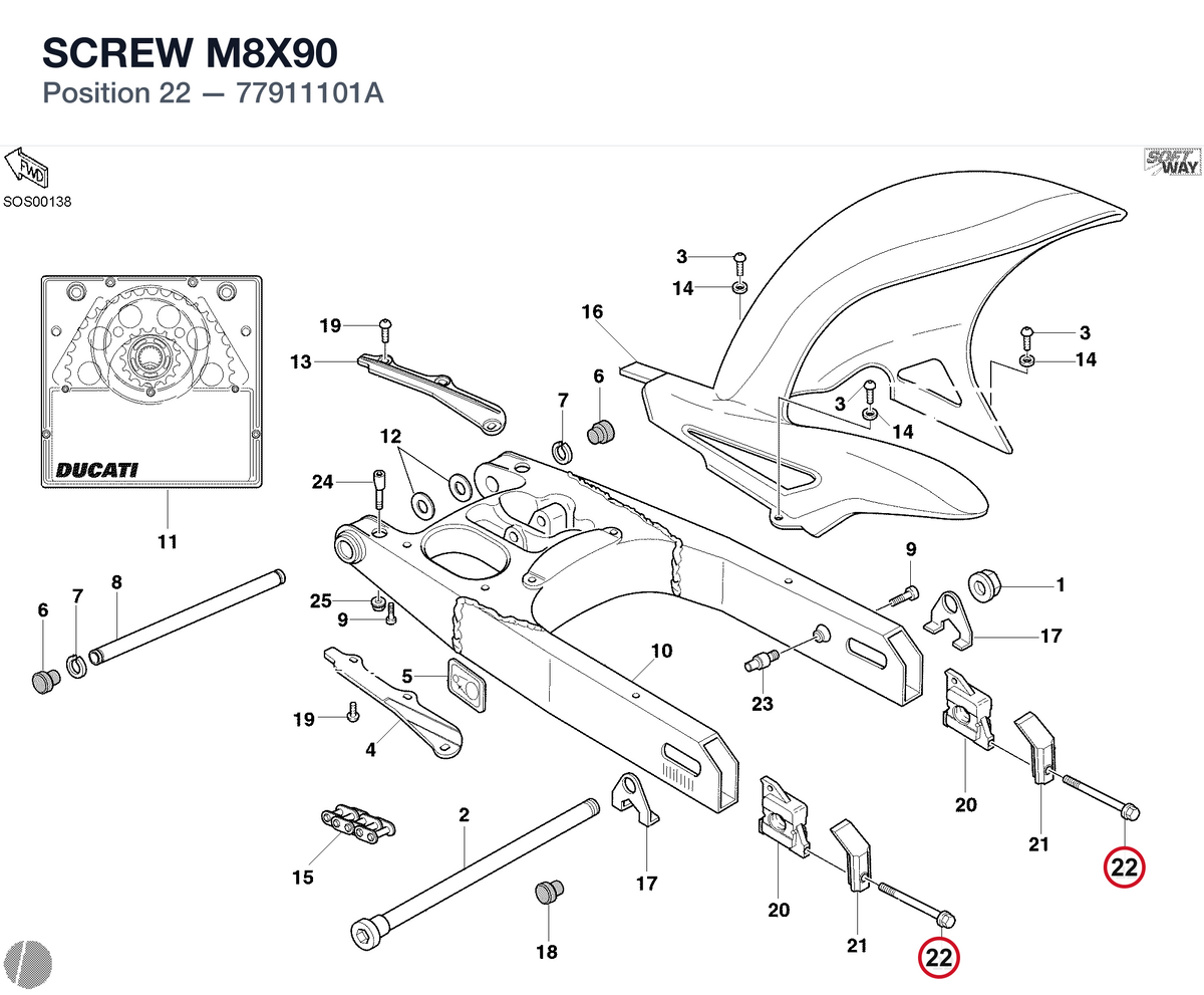 SCREW M8X90 77911101A diagram position