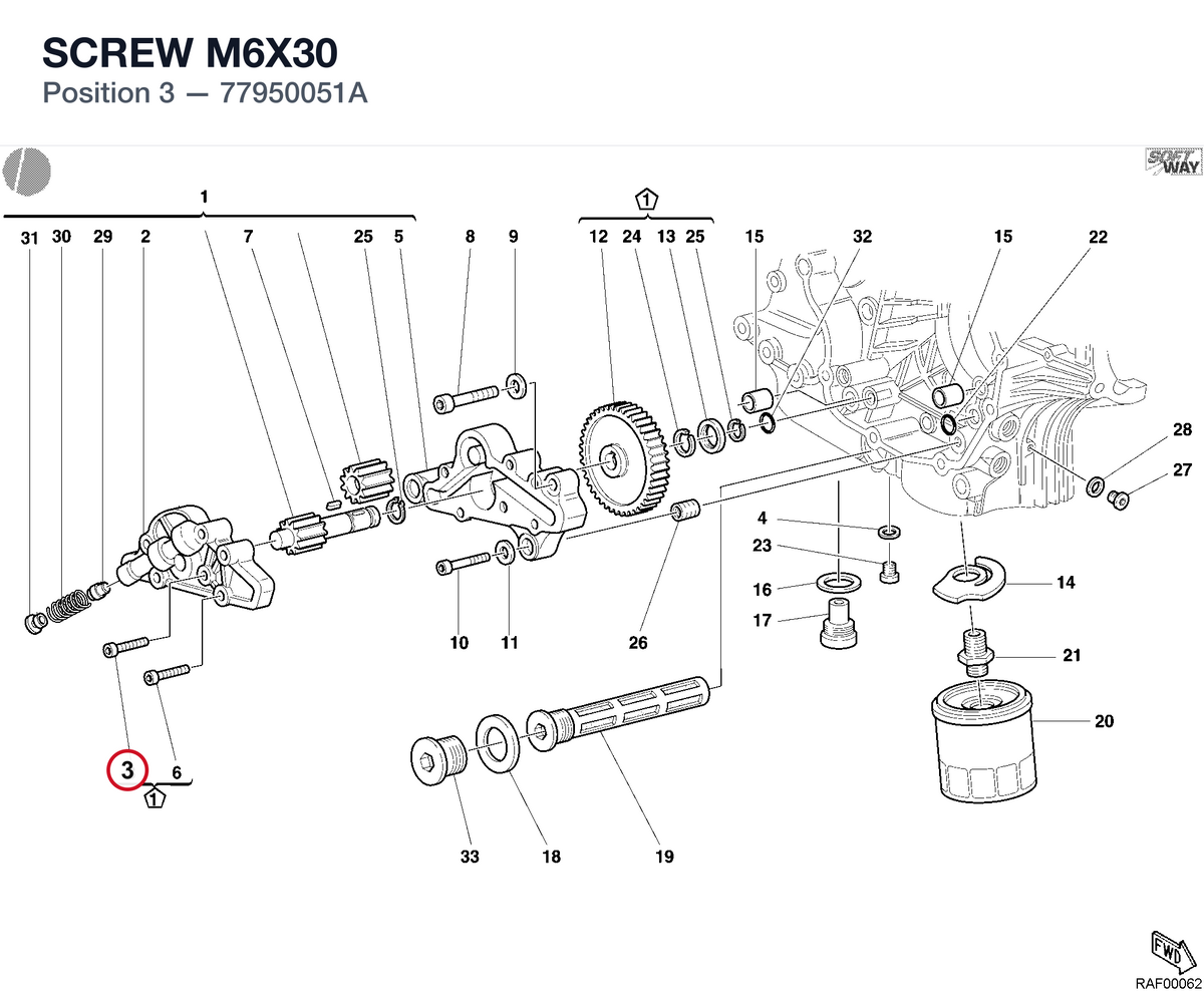 SCREW M6X30 77950051A diagram position