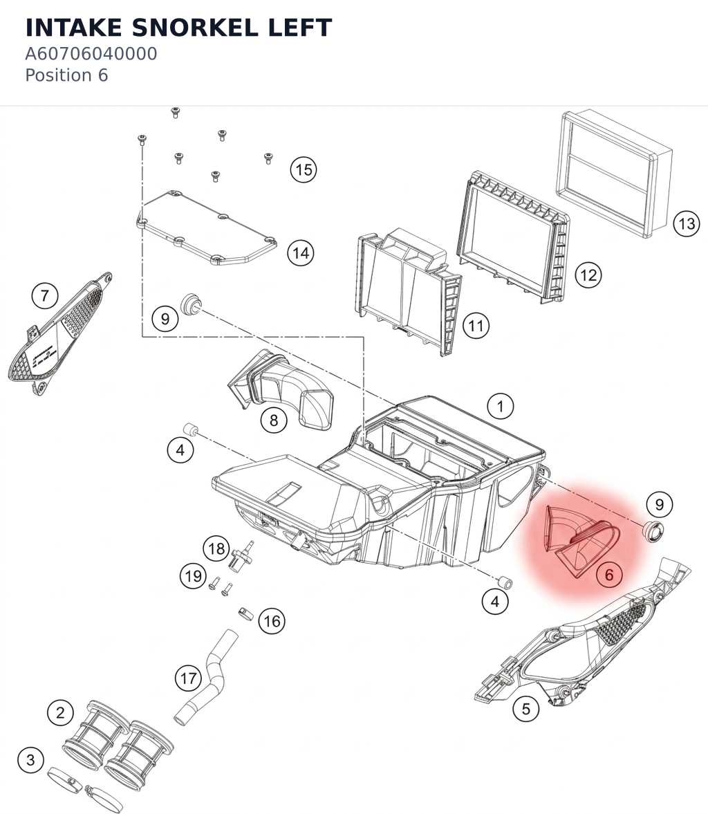 Diagram preview: INTAKE SNORKEL LEFT (A60706040000)