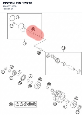 Diagram preview: PISTON PIN 12X38 (46030033000)
