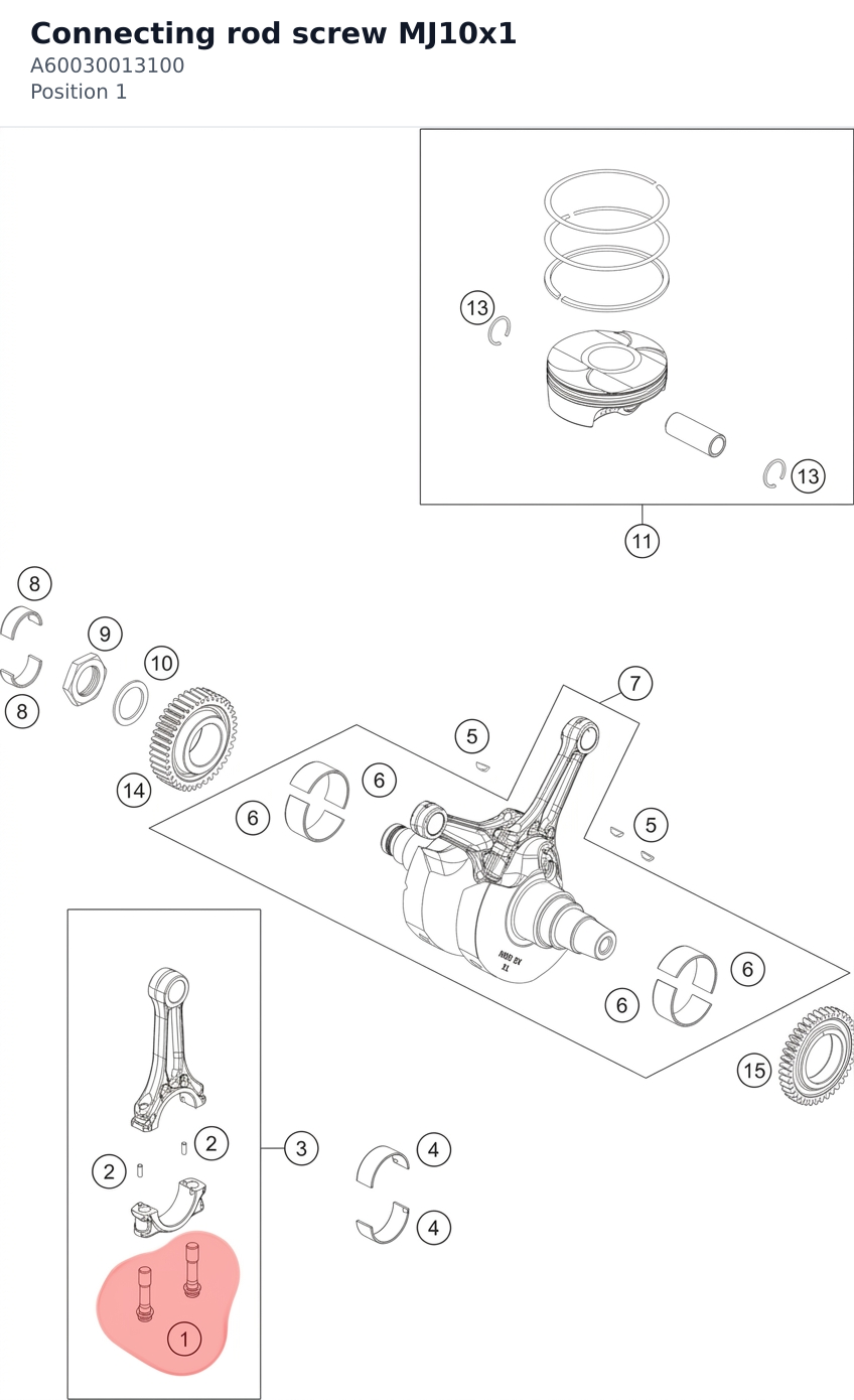 Diagram preview: Connecting rod screw MJ10x1 (A60030013100)