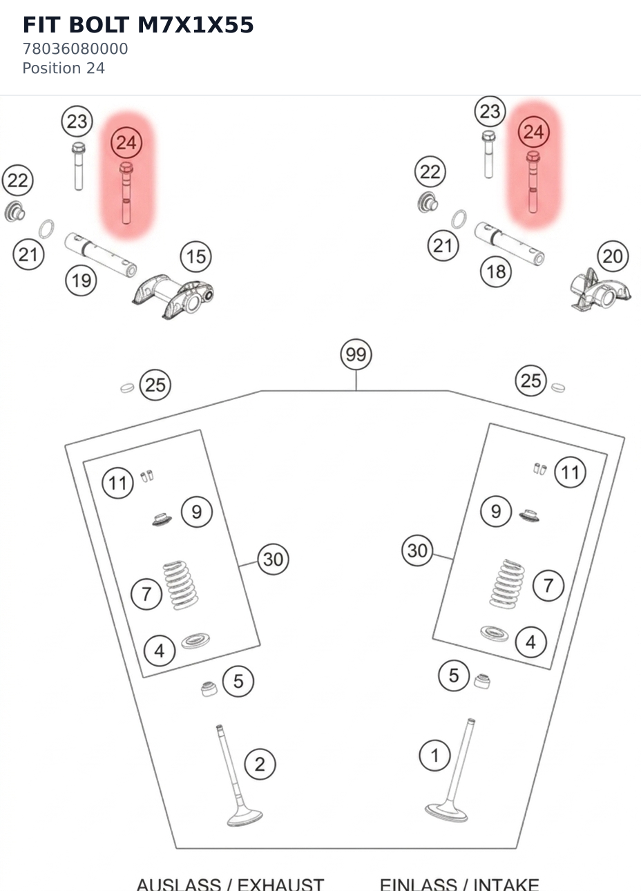 Diagram preview: FIT BOLT M7X1X55 (78036080000)