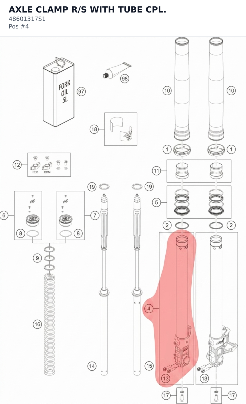 Diagram preview: AXLE CLAMP R/S WITH TUBE CPL. (48601317S1)