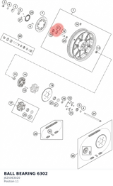 Diagram preview: BALL BEARING 6302 (J625063020)