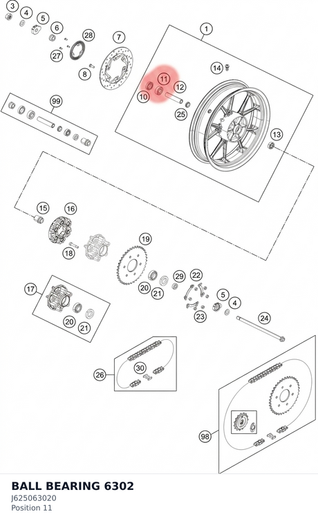 Diagram preview: BALL BEARING 6302 (J625063020)