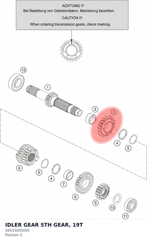 Diagram preview: IDLER GEAR 5TH GEAR, 19T (50433005000)