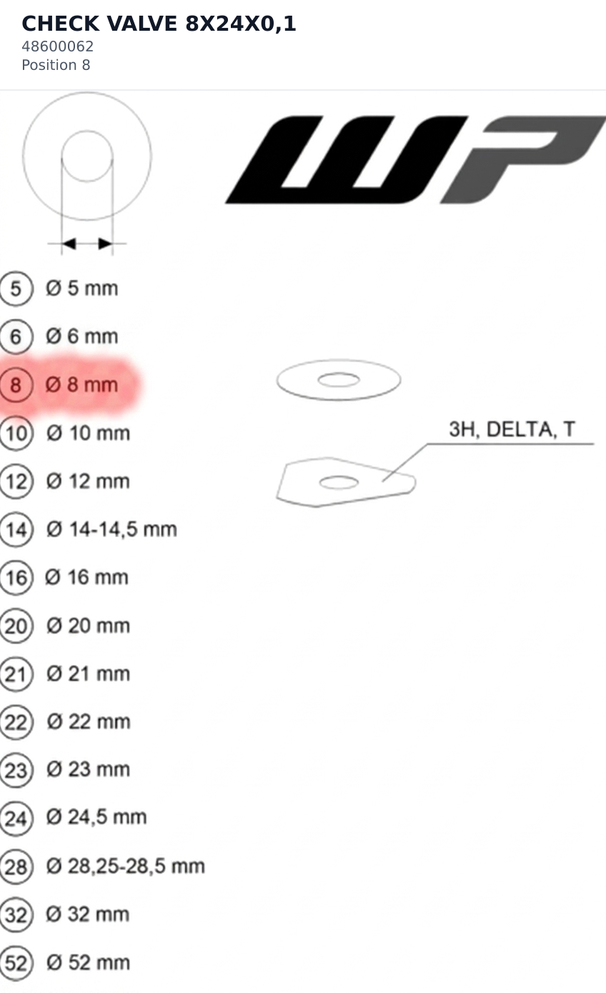 Diagram preview: CHECK VALVE 8X24X0,1 (48600062)