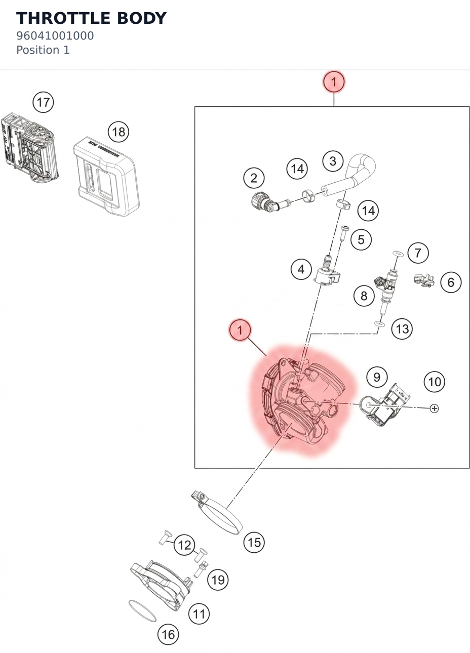 Diagram preview: THROTTLE BODY (96041001000)