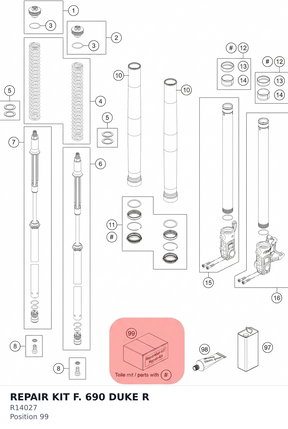 Diagram preview: REPAIR KIT F. 690 DUKE R (R14027)