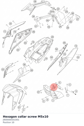 Diagram preview: Hexagon collar screw M5x10 (J900000501001)