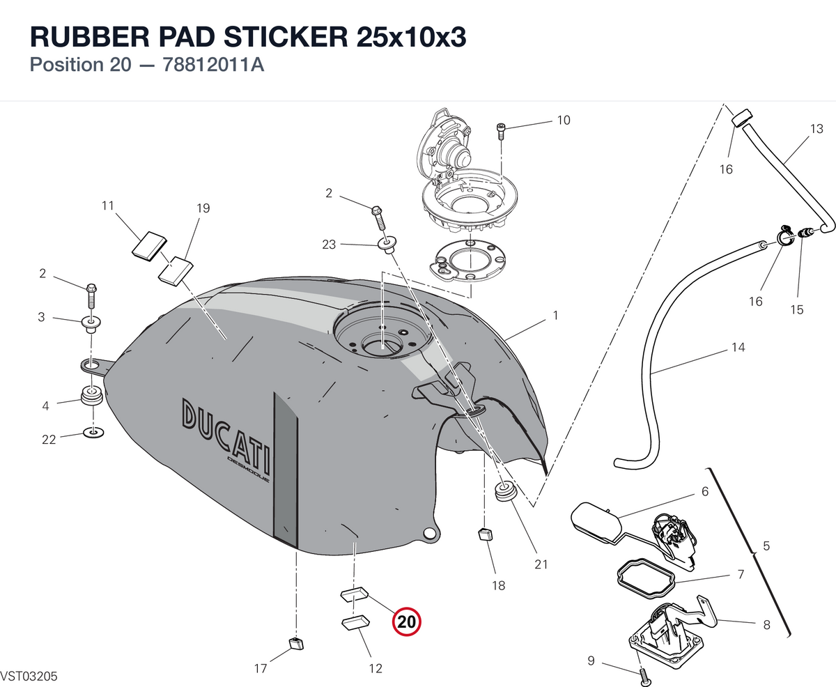 RUBBER PAD STICKER 25x10x3 78812011A diagram position