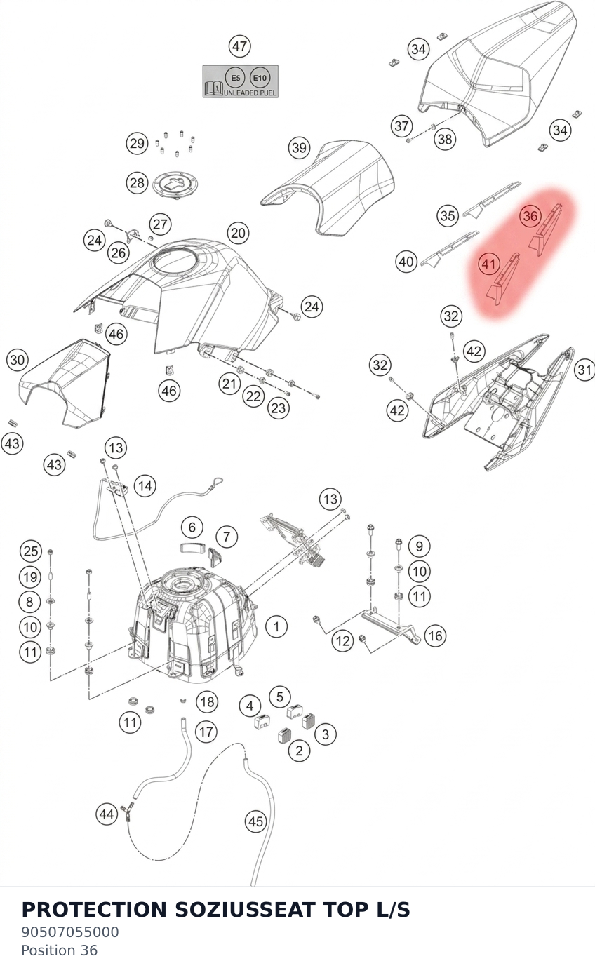 Diagram preview: PROTECTION SOZIUSSEAT TOP L/S (90507055000)