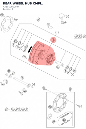 Diagram preview: REAR WHEEL HUB CMPL. (A36010010044)