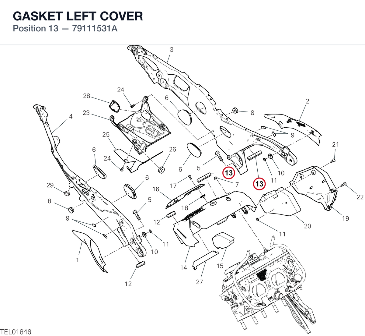 GASKET LEFT COVER 79111531A diagram position
