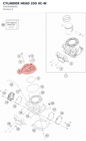 Diagram preview: CYLINDER HEAD 250 XC-W (55430306000)